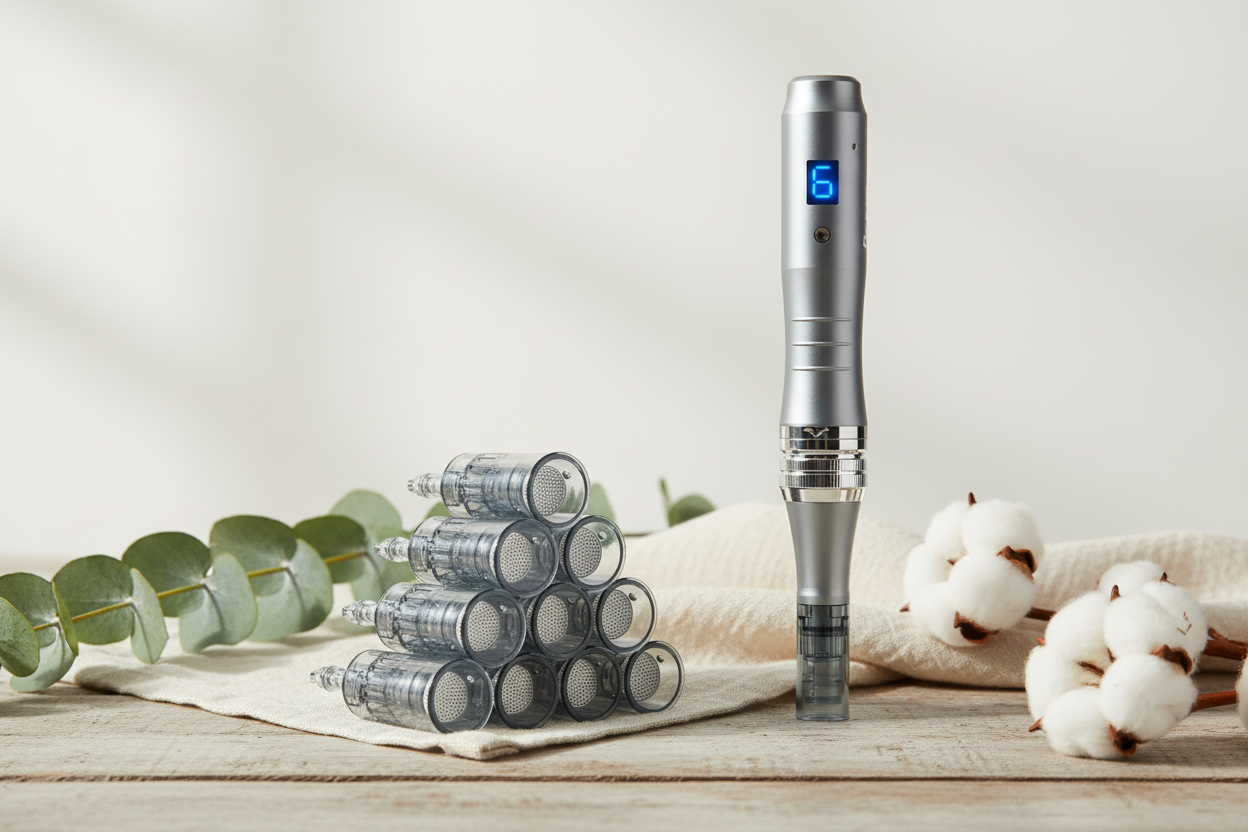 Follicly™ Derma Pen with 12 Adjustable Needle Cartridges (16, 36, or 42 Pins)